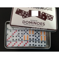 Domino de marfil en caja de hierro blanco / Tin Box